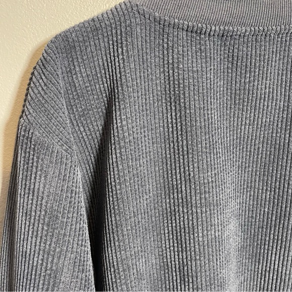White Fox Sweatshirt Gray Corduroy Casual Pocket Logo - Picture 3 of 9